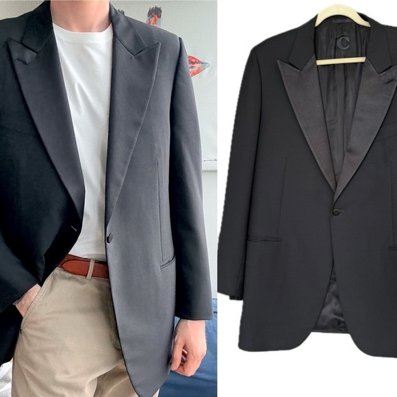 Caruso Other - Caruso Wool Mohair Black Italy Long Sleeve Tuxedo Blazer 46R